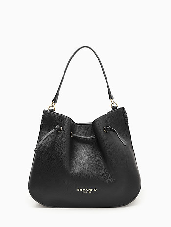 Сумка-мешок с декоративным шнуром из экокожи чёрного цвета Ermanno Firenze 12402198 black