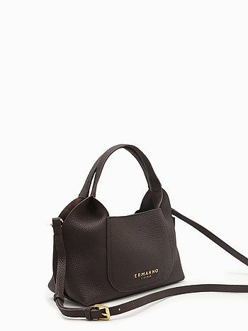 Компактный шоппер из натуральной кожи коричневого цвета Ermanno Firenze 12402303 dark brown