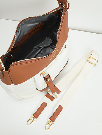 Сумка-мешок с ручкой и ремнем на плечо из текстиля молочного оттенка Nannini 16471 nylon white ginger