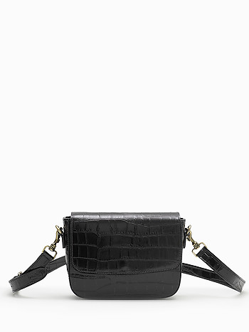 Небольшая сумка через плечо из кожи под крокодила чёрного цвета BE NICE 1718 croco black