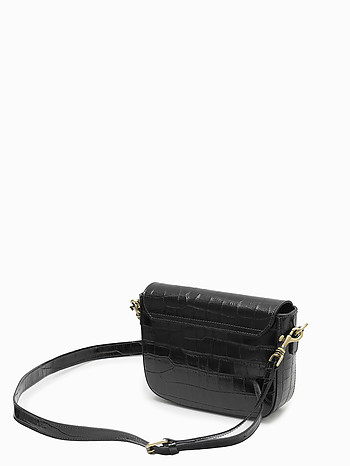 Небольшая сумка через плечо из кожи под крокодила чёрного цвета BE NICE 1718 croco black