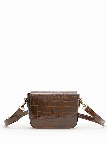 Небольшая сумка через плечо из кожи под крокодила коричневого цвета BE NICE 1718 croco brown