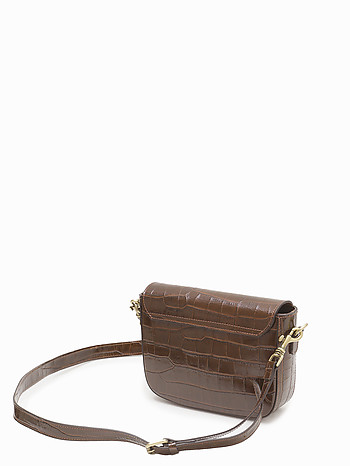 Небольшая сумка через плечо из кожи под крокодила коричневого цвета BE NICE 1718 croco brown