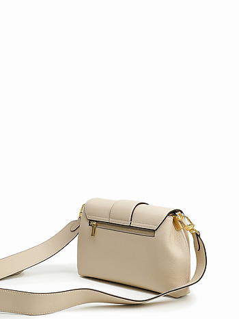 Сумка через плечо с брендированным клапаном и широким ремнём бежевого оттенка Nannini 18678 beige