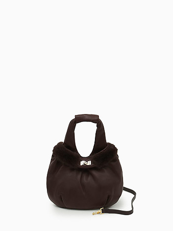 Сумка кисет с меховой отделкой из натуральной кожи шоколадного оттенка Nannini 18760 brown