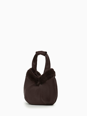 Сумка кисет с меховой отделкой из натуральной кожи шоколадного оттенка Nannini 18760 brown