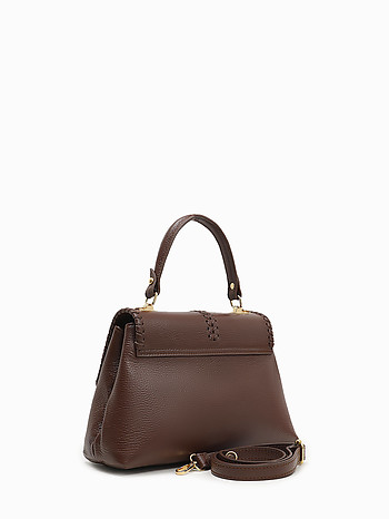 Cумка с клапаном и оригинальным плетением из натуральной кожи шоколадного цвета Di Gregorio 9185 brown