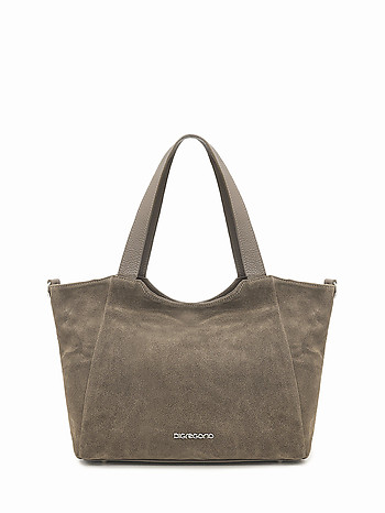 Классическая сумка из натуральной замши и кожи оттенка тауп Di Gregorio 9206 taupe