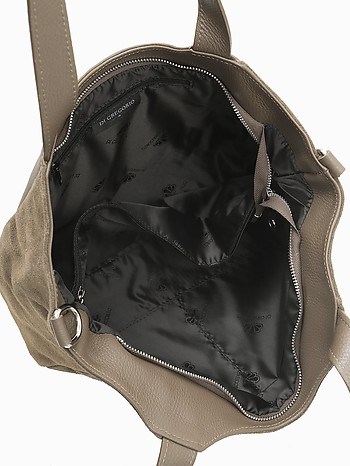 Классическая сумка из натуральной замши и кожи оттенка тауп Di Gregorio 9206 taupe